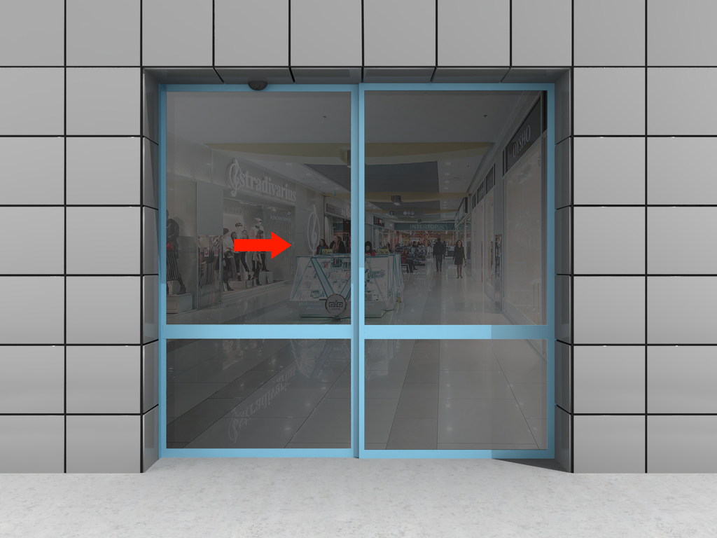 Birinchi qanotli eshik birta harakatsiz qanot bilan (chapga ochilishi)